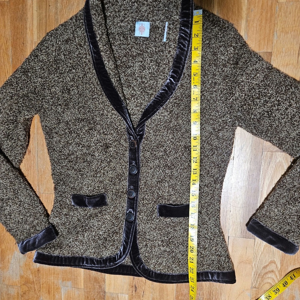 Anthropologie HWR Velvet Trim Boucle‎ Cardigan Blazer Women M Brown Wool Blend - Picture 11 of 13